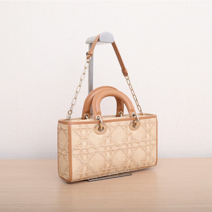 Christian Dior Raffia Lady D-Joy Gold Hardware