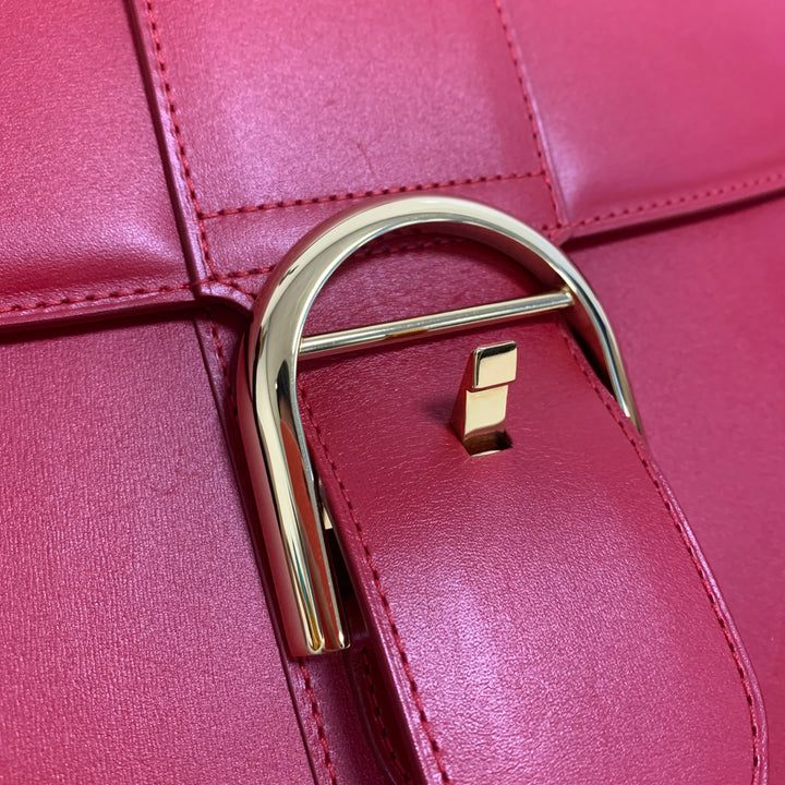 Delvaux Brillant GM Red Box Calfskin Leather Bag with Gold Hardware