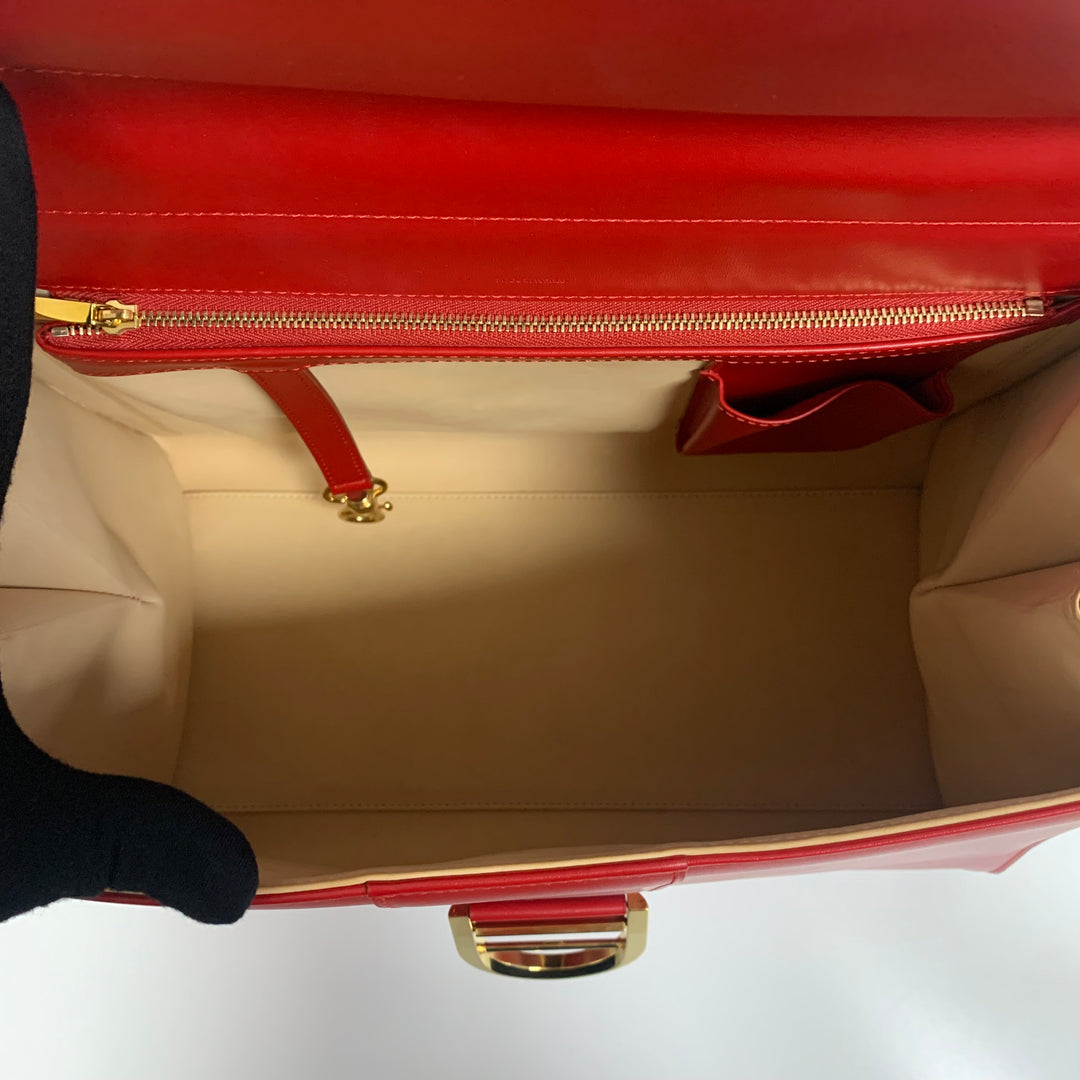 Delvaux Brillant GM Red Box Calfskin Leather Bag with Gold Hardware