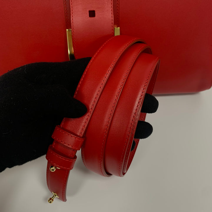 Delvaux Brillant GM Red Box Calfskin Leather Bag with Gold Hardware