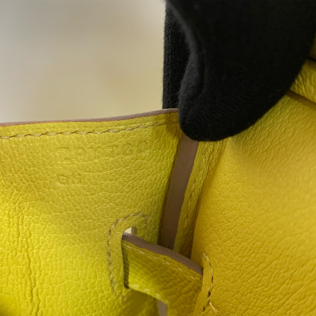 The serial number stamp on the interior of the Birkin 30.