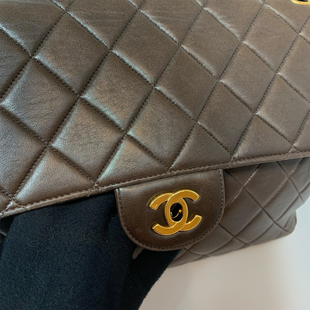 Chanel Vintage Two-Face Double Sided Classic Flap Bag in Brown with Gold Hardware