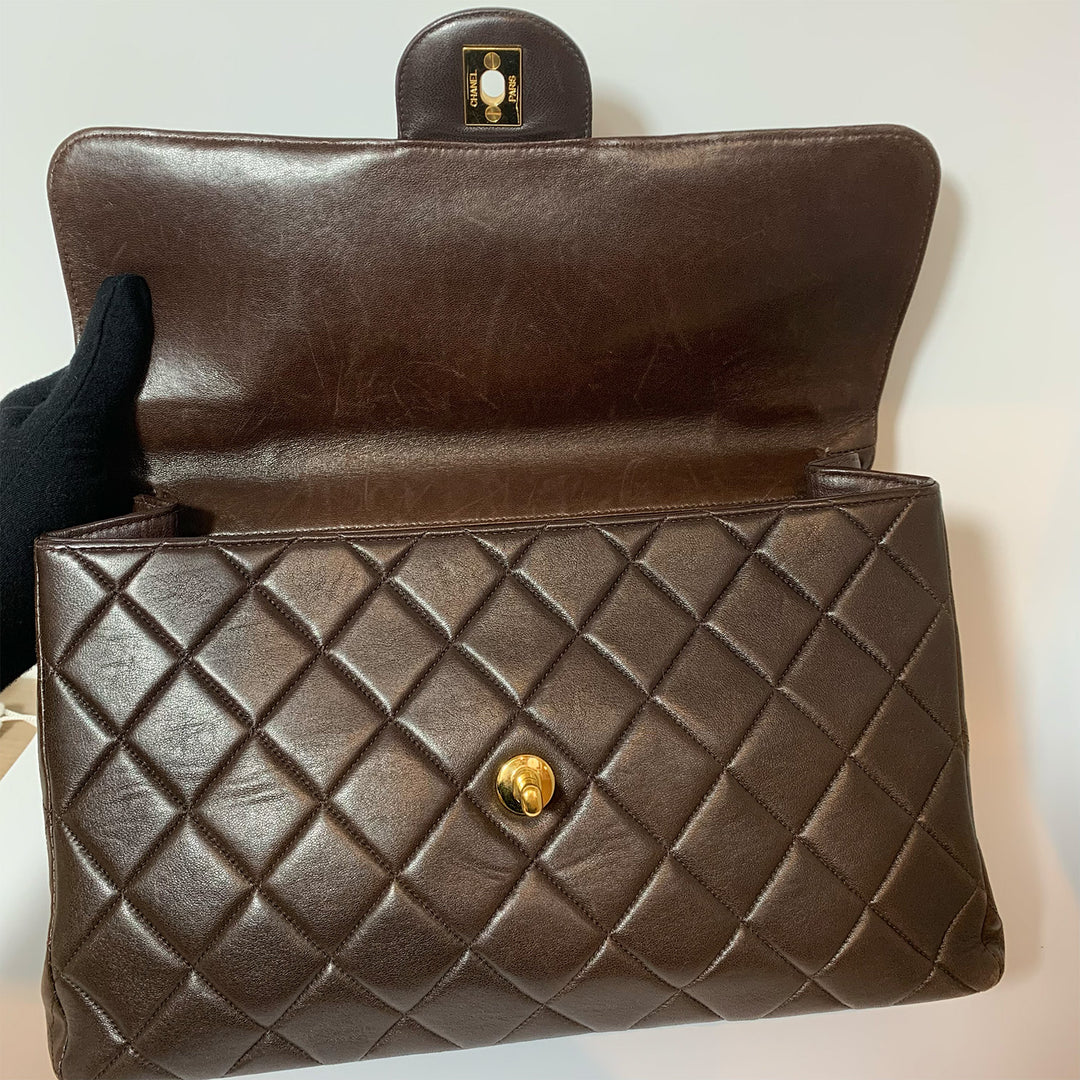 Chanel Vintage Two-Face Double Sided Classic Flap Bag in Brown with Gold Hardware