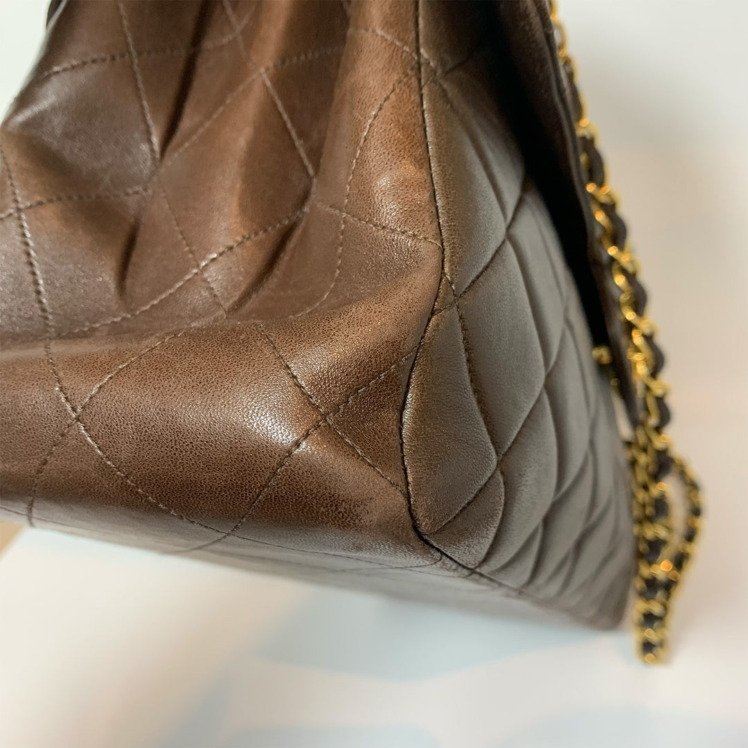 Chanel Vintage Two-Face Double Sided Classic Flap Bag in Brown with Gold Hardware