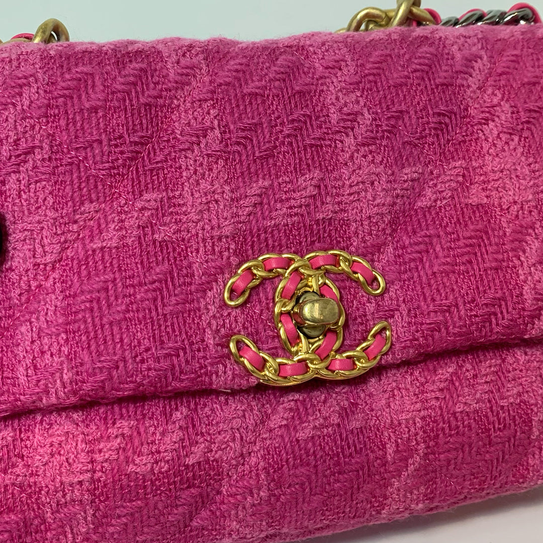 Chanel Medium 19 Flap Bag in Pink Tweed with Mixed Hardware
