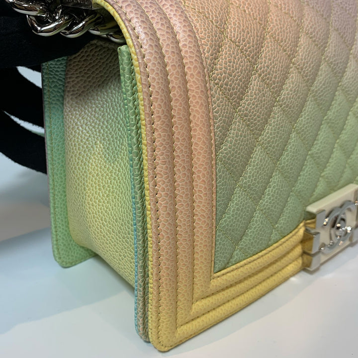 Chanel Rainbow Boy Medium in Caviar Leather and Silver Hardware