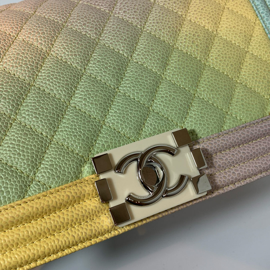 Chanel Rainbow Boy Medium in Caviar Leather and Silver Hardware