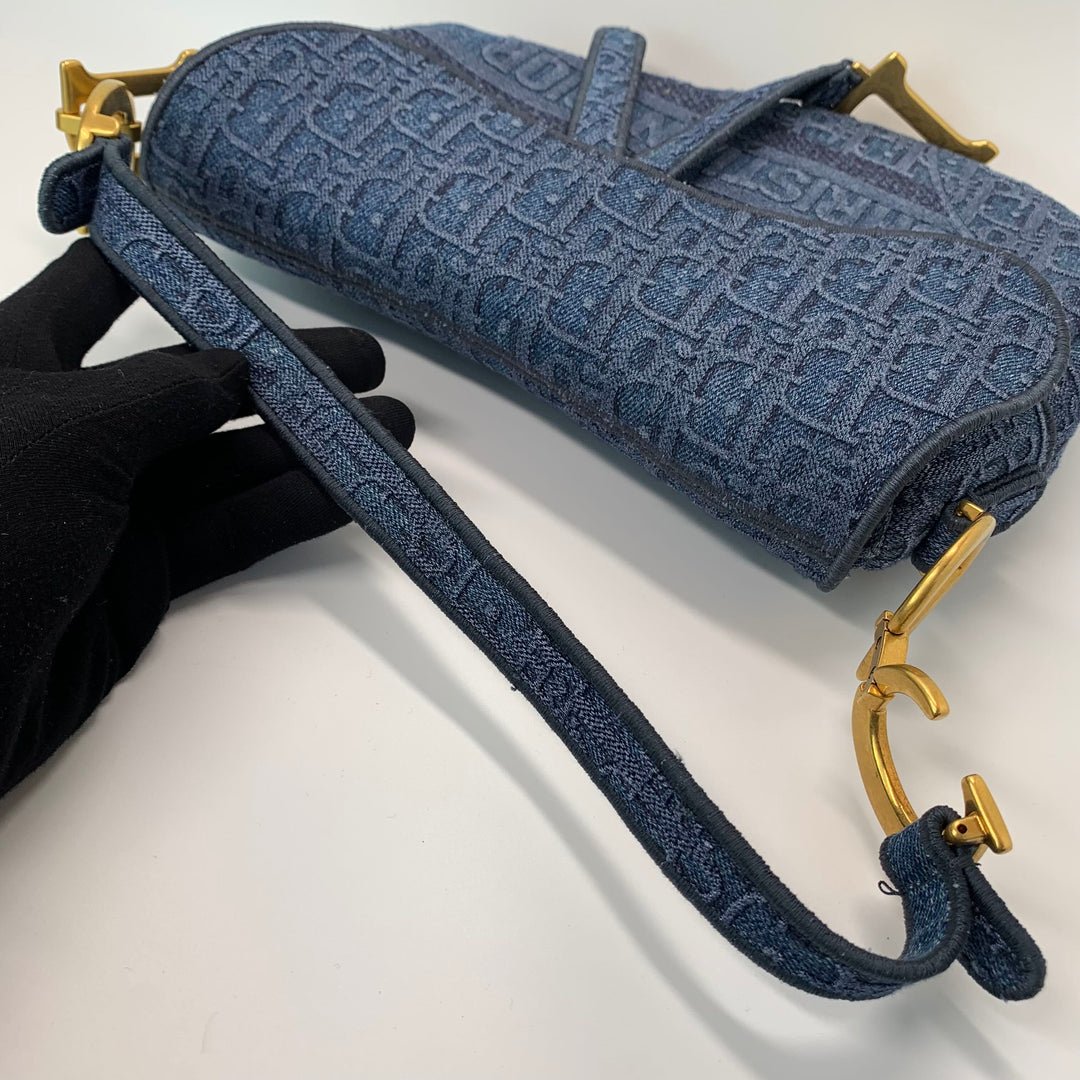 Dior Oblique Denim Saddle Bag
