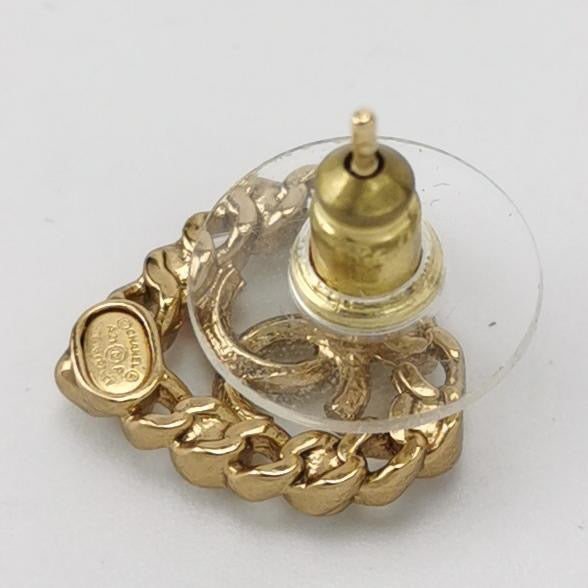Chanel Pearl Crystal CC Heart Earrings Gold Multicolour