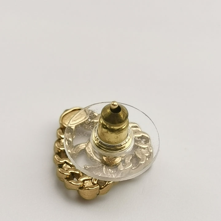Chanel Pearl Crystal CC Heart Earrings Gold Multicolour