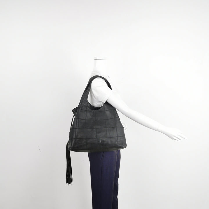 Chanel Tassel Bag in Black Calfskin Square Stitched