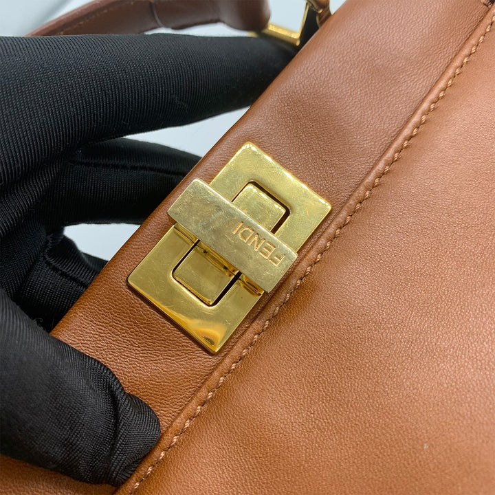 Fendi Peekaboo Mini Crossbody Bag in Brown Gold Hardware