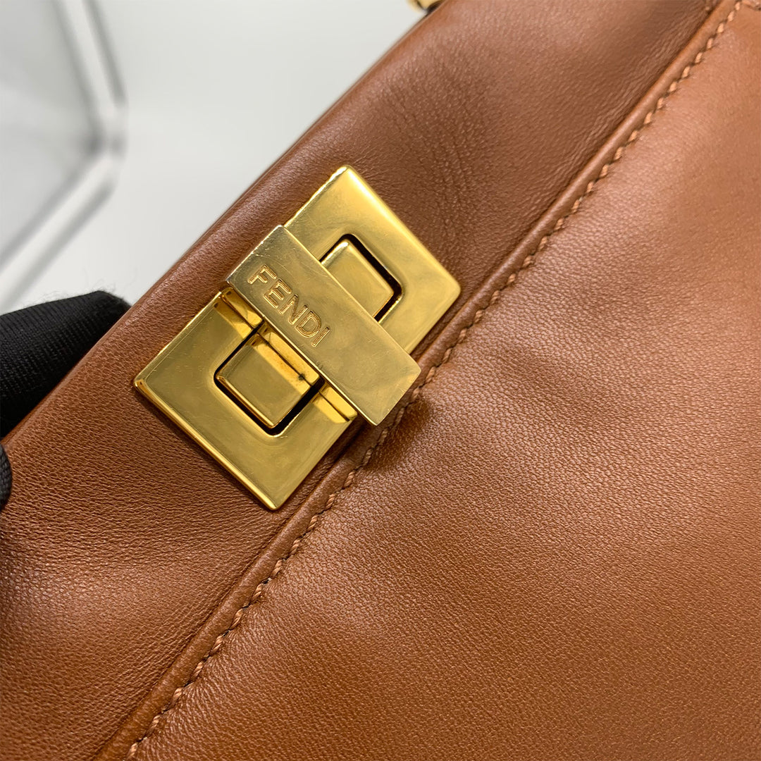Fendi Peekaboo Mini Crossbody Bag in Brown Gold Hardware