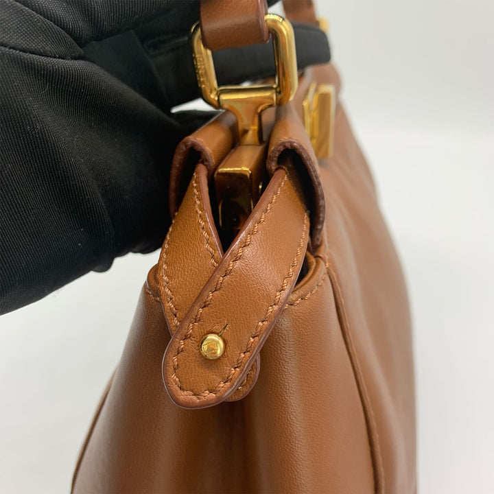 Fendi Peekaboo Mini Crossbody Bag in Brown Gold Hardware
