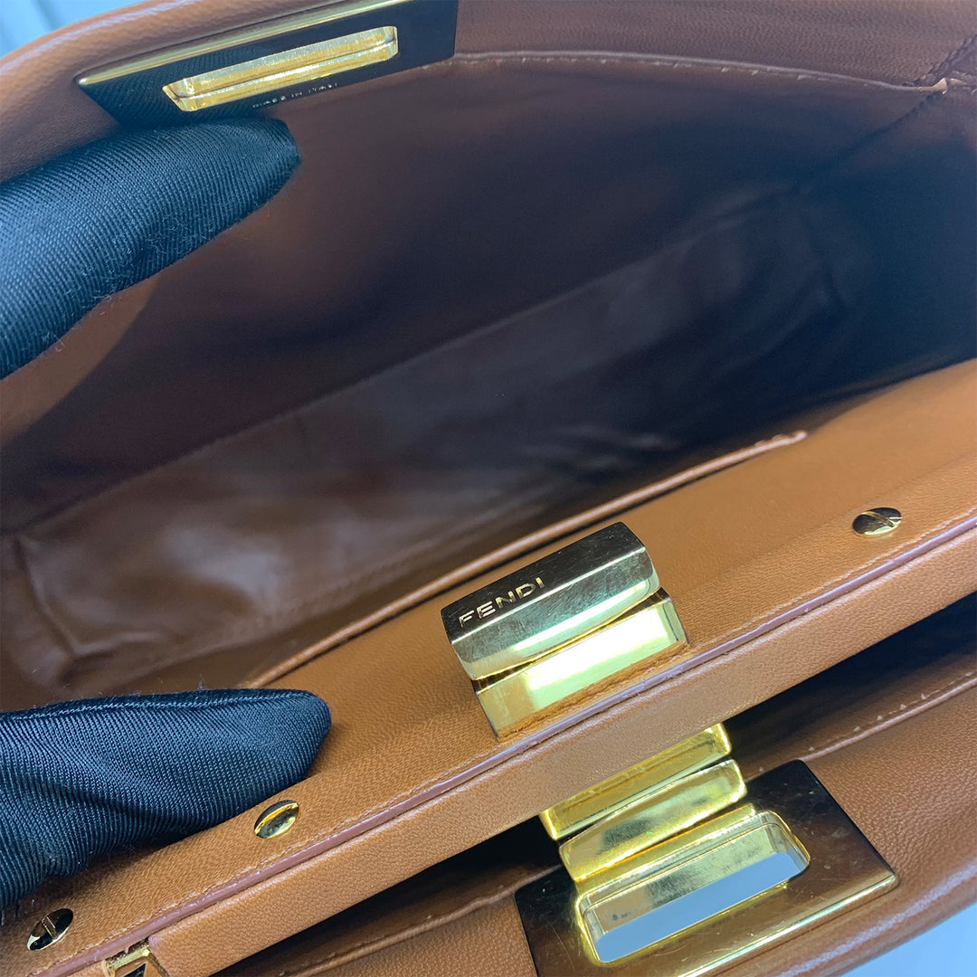 Fendi Peekaboo Mini Crossbody Bag in Brown Gold Hardware