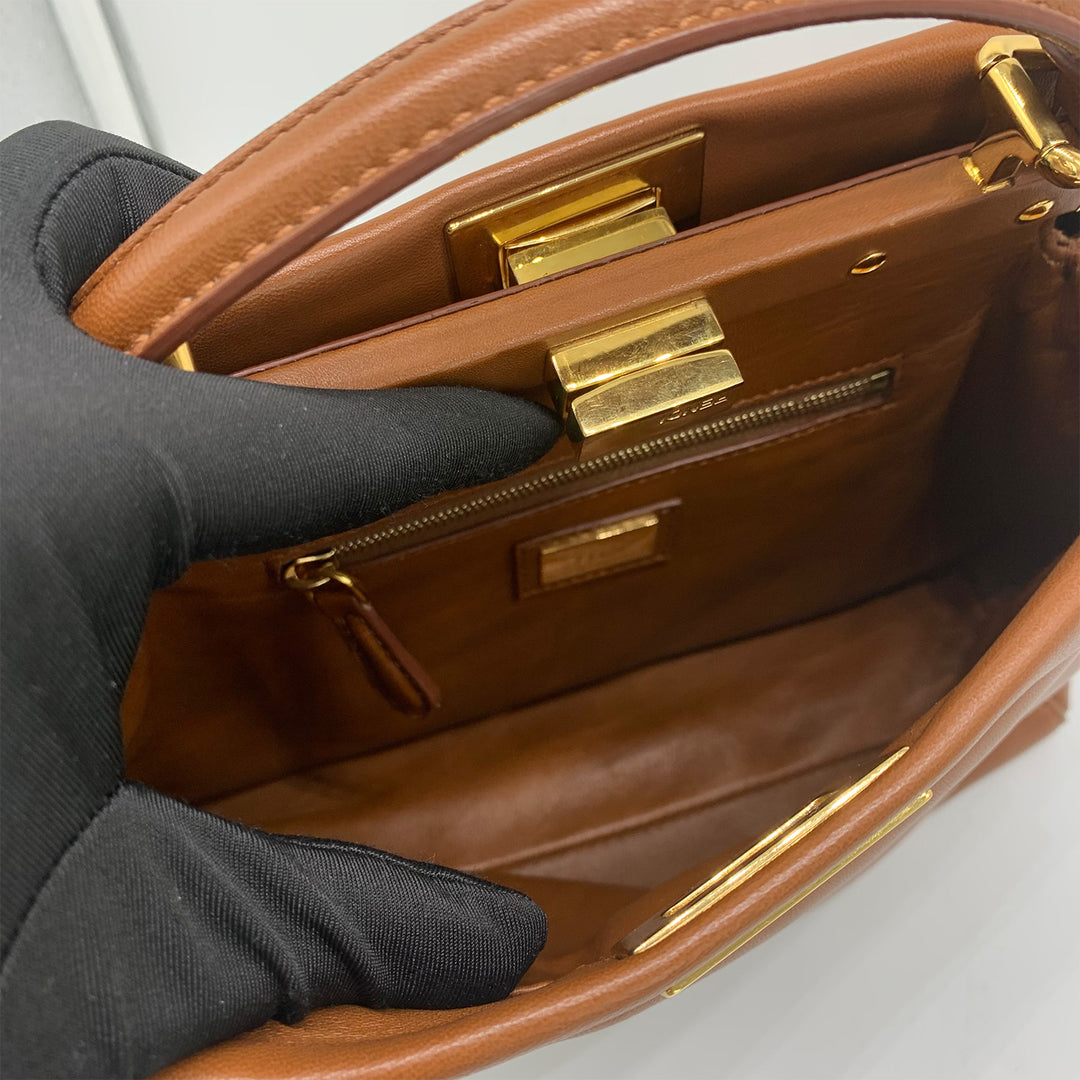 Fendi Peekaboo Mini Crossbody Bag in Brown Gold Hardware