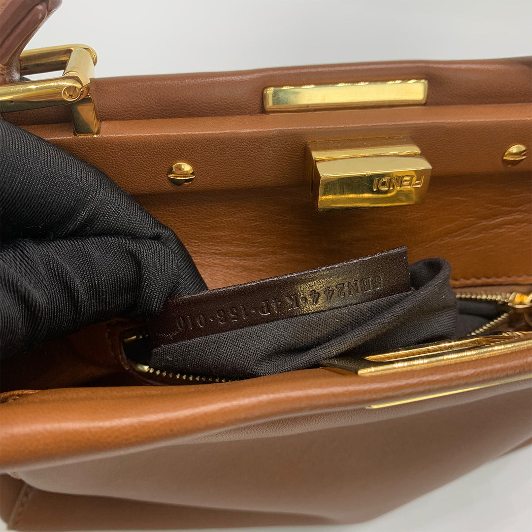 Fendi Peekaboo Mini Crossbody Bag in Brown Gold Hardware