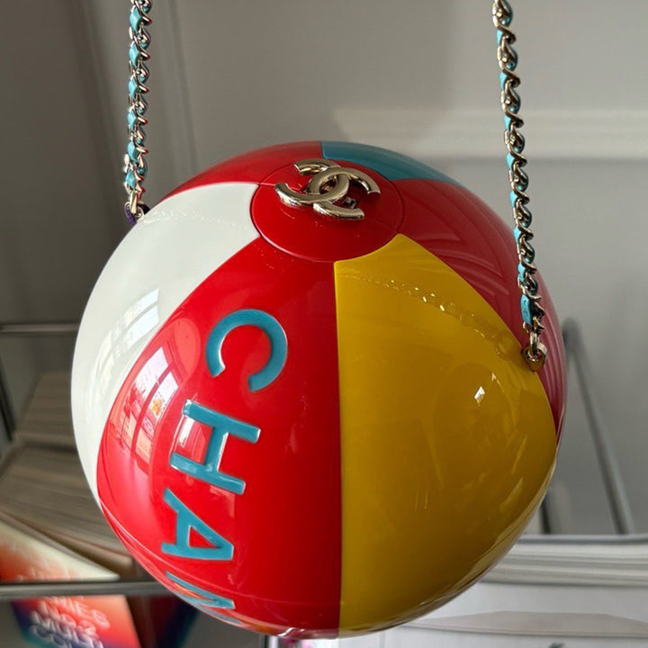 Chanel Coco Beach Ball Minaudiere in Red Yellow White Blue Gold Hardware