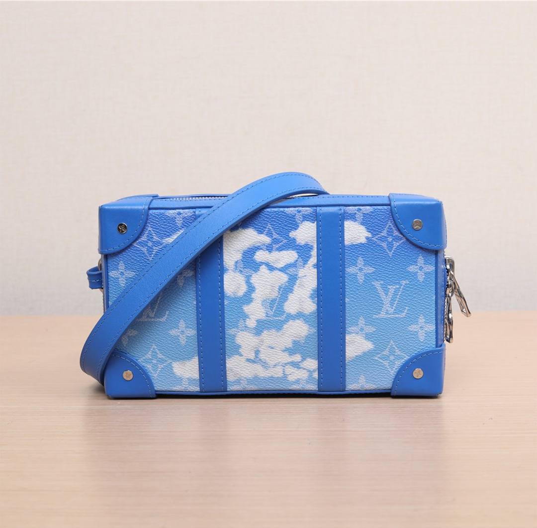 Louis Vuitton Virgil Abloh 2020 Blue Monogram Clouds Coated Canvas Soft Trunk Wallet Silver Hardware
