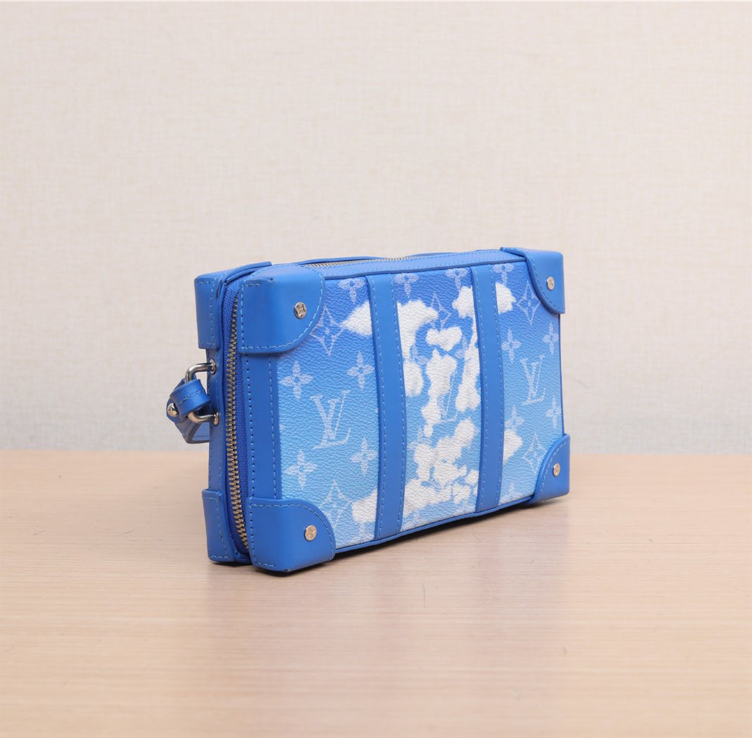 Louis Vuitton Virgil Abloh 2020 Blue Monogram Clouds Coated Canvas Soft Trunk Wallet Silver Hardware