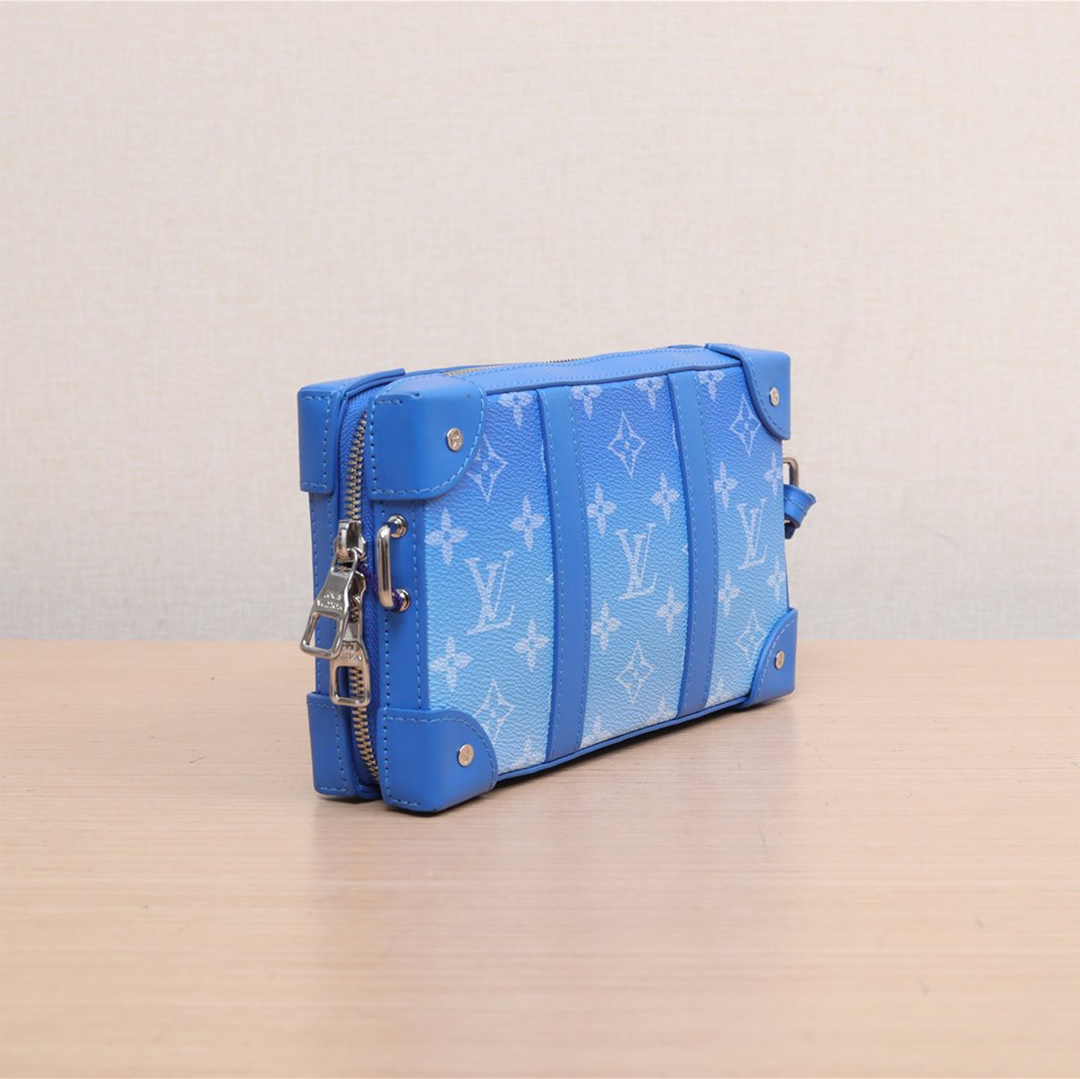 Louis Vuitton Virgil Abloh 2020 Blue Monogram Clouds Coated Canvas Soft Trunk Wallet Silver Hardware