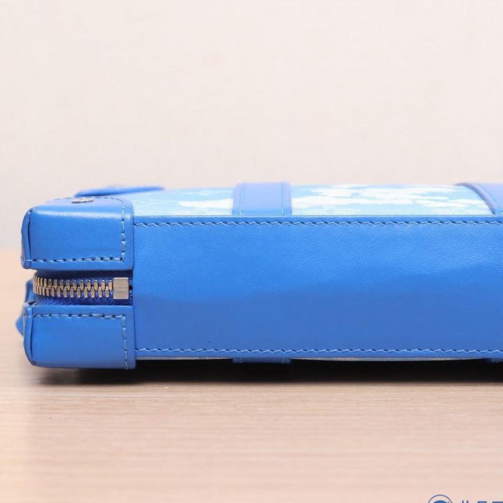 Louis Vuitton Virgil Abloh 2020 Blue Monogram Clouds Coated Canvas Soft Trunk Wallet Silver Hardware