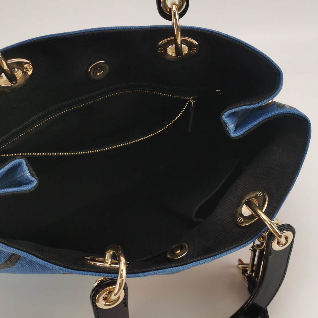 Dior D Light Canvas Chain Tote Bag In Blue Flower Print