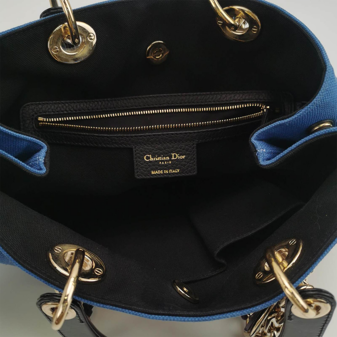 Dior D Light Canvas Chain Tote Bag In Blue Flower Print