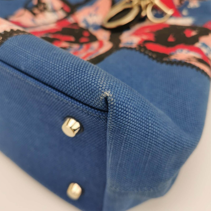 Dior D Light Canvas Chain Tote Bag In Blue Flower Print