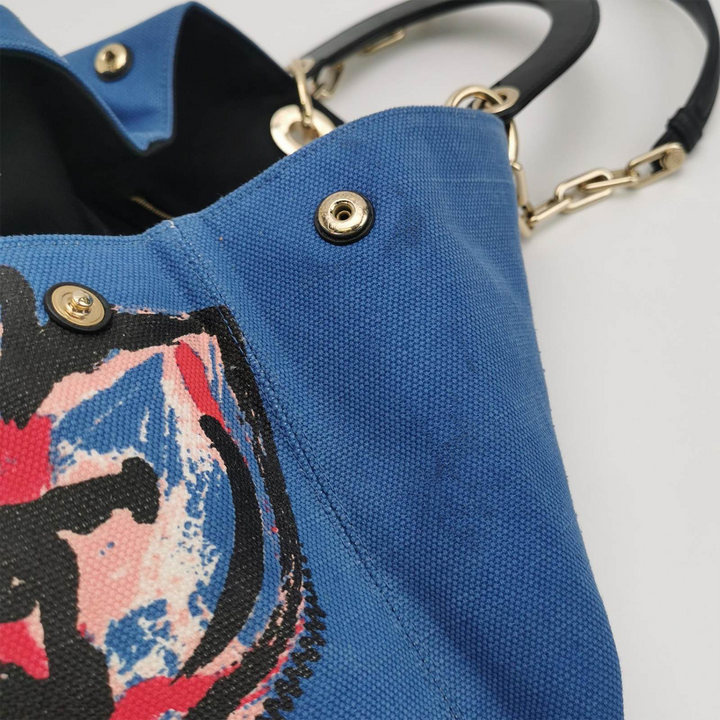 Dior D Light Canvas Chain Tote Bag In Blue Flower Print