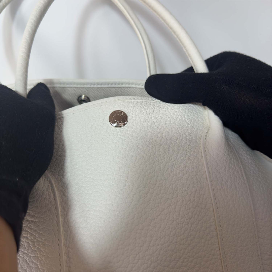 Hermès Garden Party 36 PM in White with Silver Hardware
