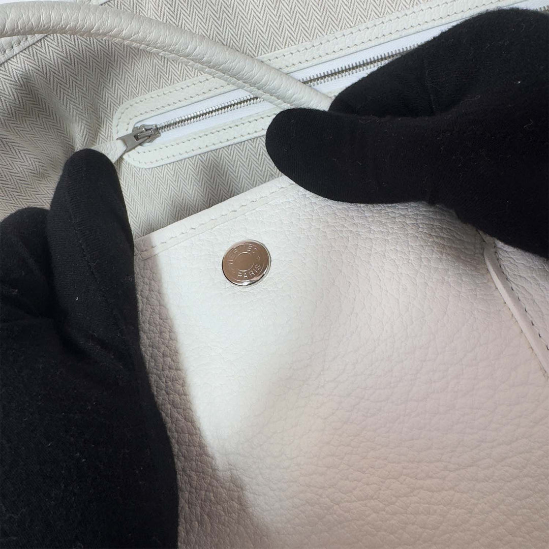 Hermès Garden Party 36 PM in White with Silver Hardware