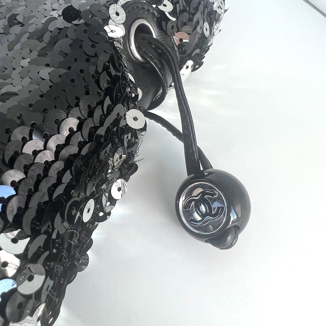 Chanel Small Sequin Drawstring Bag with Silver Hardware