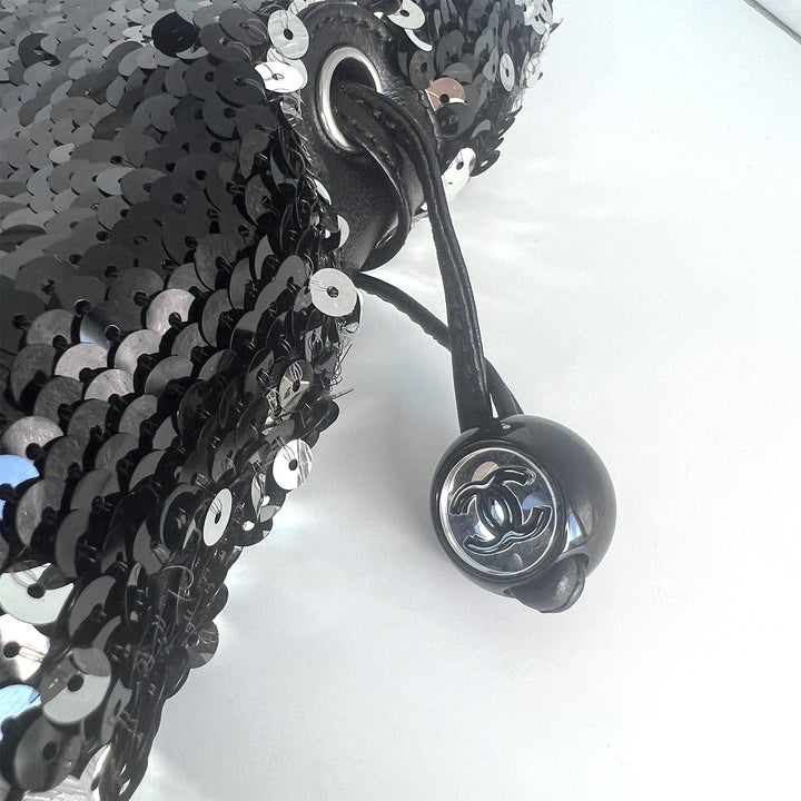 Chanel Small Sequin Drawstring Bag with Silver Hardware