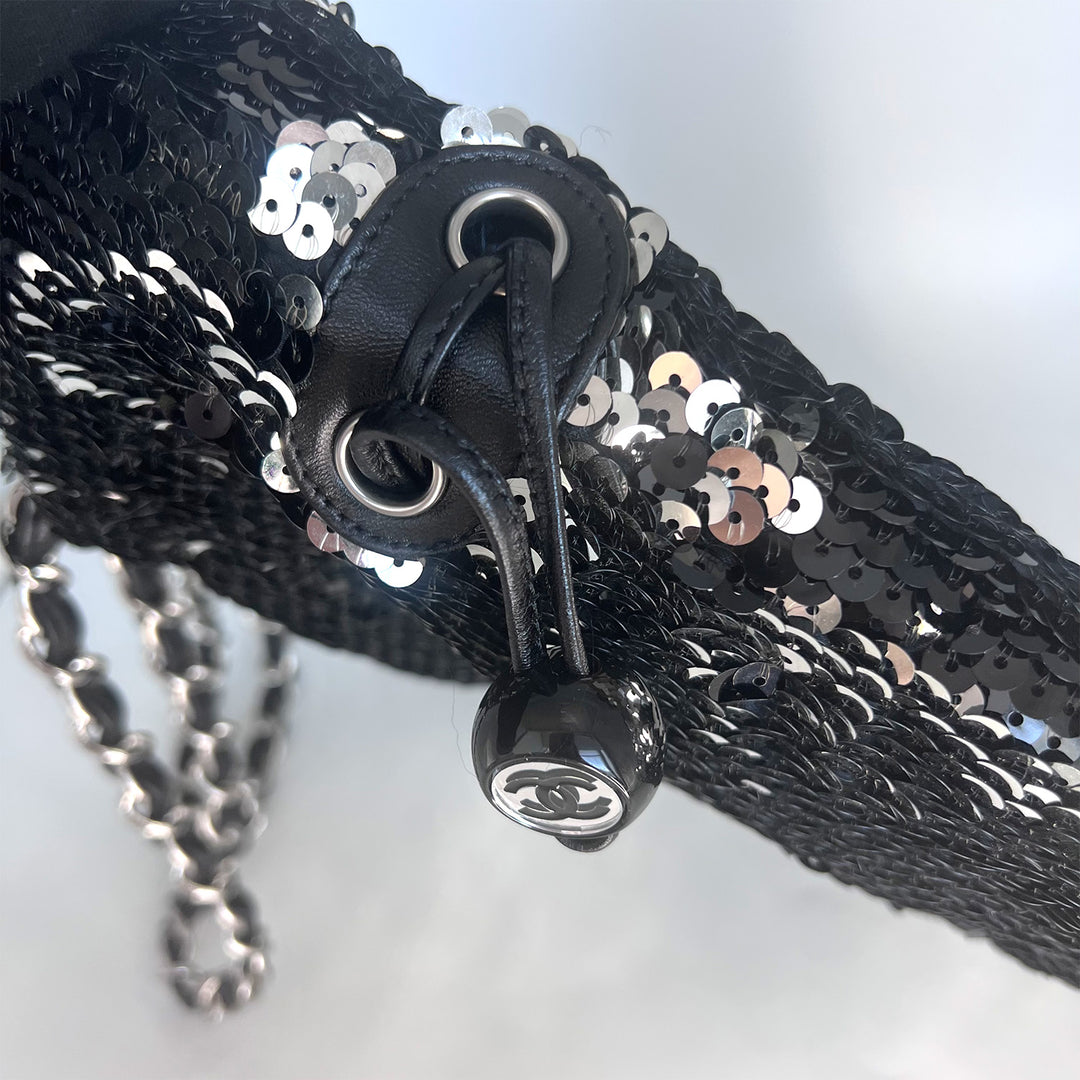 Chanel Small Sequin Drawstring Bag with Silver Hardware