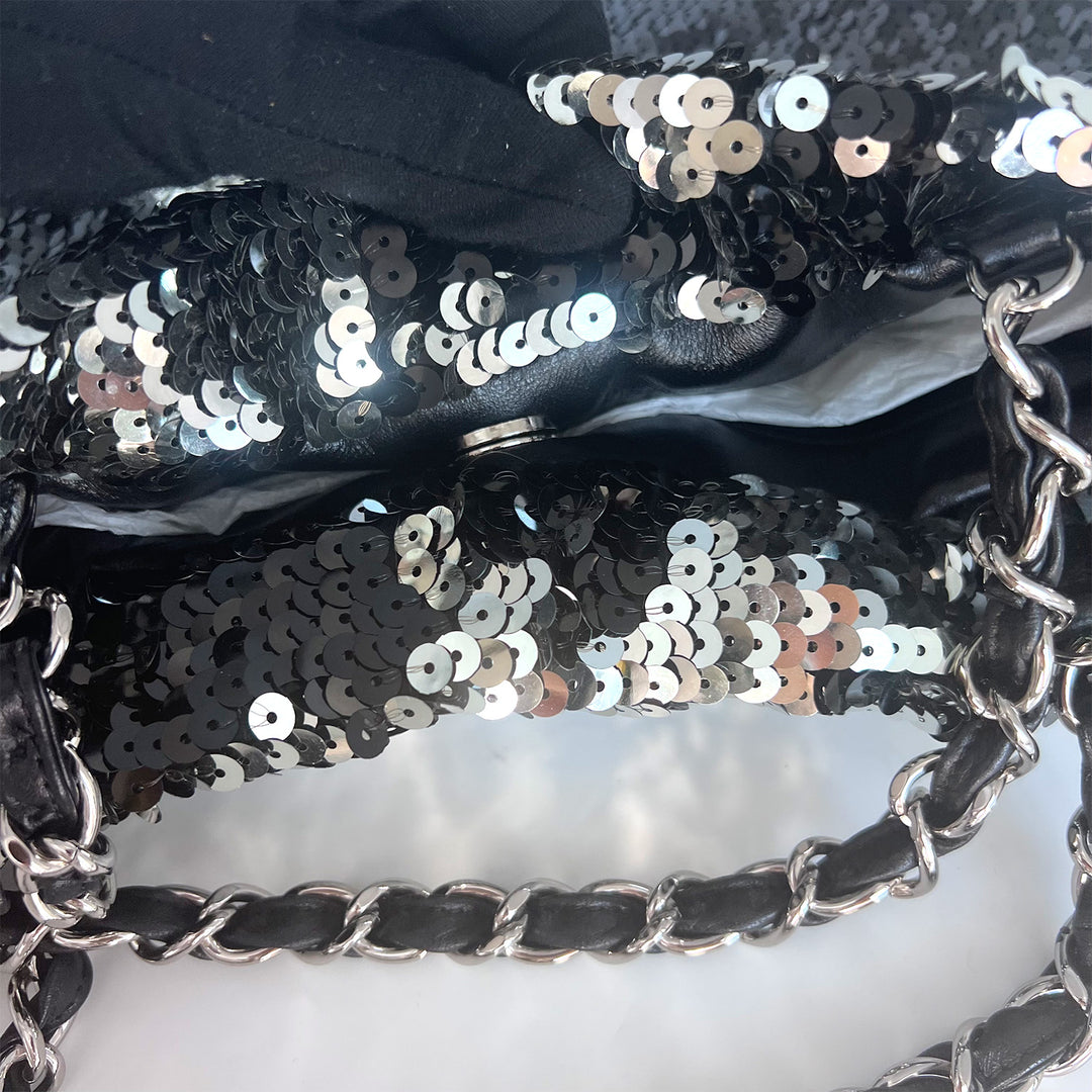 Chanel Small Sequin Drawstring Bag with Silver Hardware