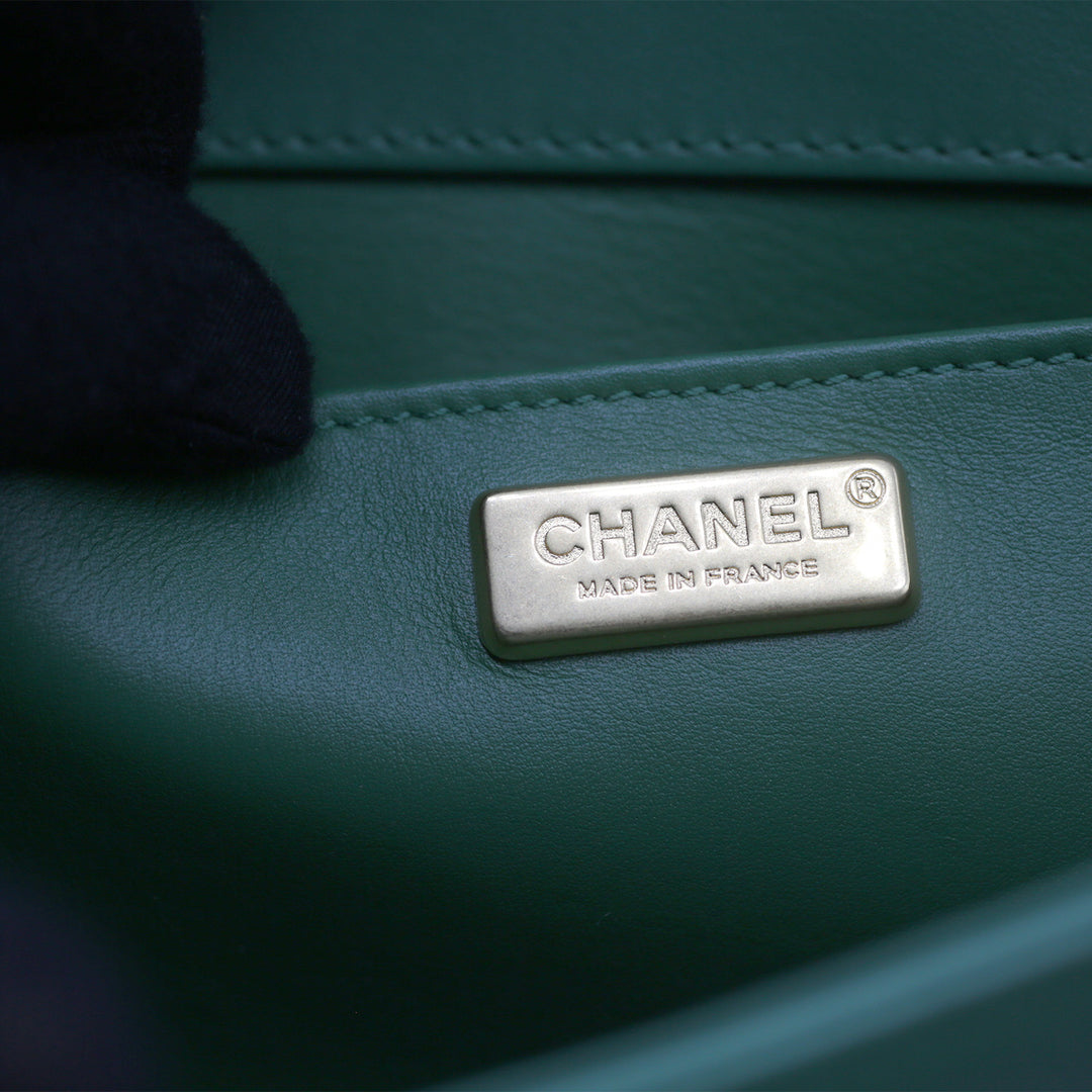 Chanel Medium Boy Flap Bag in Green Rabbit Fur and Lambskin with Gold Hardware