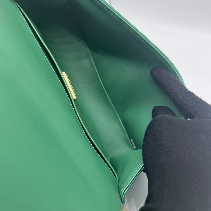Chanel Medium Boy Flap Bag in Green Rabbit Fur and Lambskin with Gold Hardware