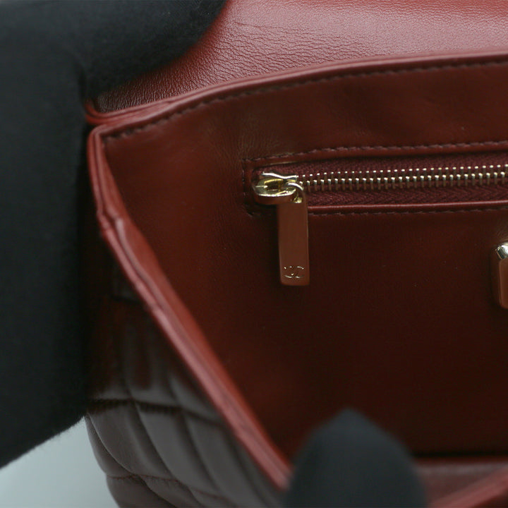 Chanel Metiers D'Art Top Handle Flap Bag in Burgundy Lambskin and Rabbit Fur with Gold Hardware