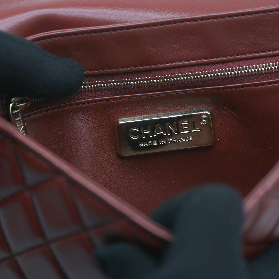 Chanel Metiers D'Art Top Handle Flap Bag in Burgundy Lambskin and Rabbit Fur with Gold Hardware
