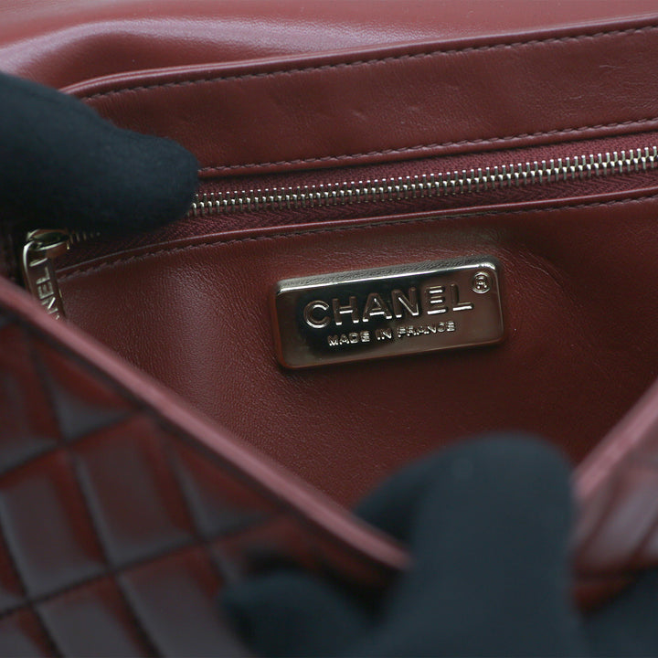 Chanel Metiers D'Art Top Handle Flap Bag in Burgundy Lambskin and Rabbit Fur with Gold Hardware