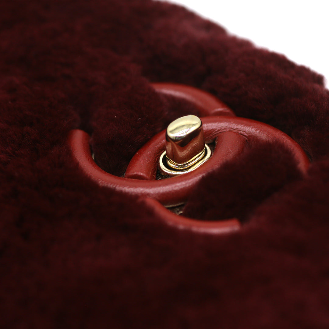 Chanel Metiers D'Art Top Handle Flap Bag in Burgundy Lambskin and Rabbit Fur with Gold Hardware