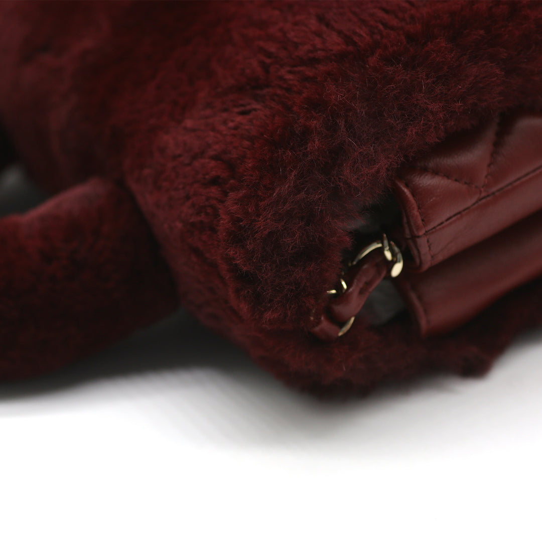 Chanel Metiers D'Art Top Handle Flap Bag in Burgundy Lambskin and Rabbit Fur with Gold Hardware