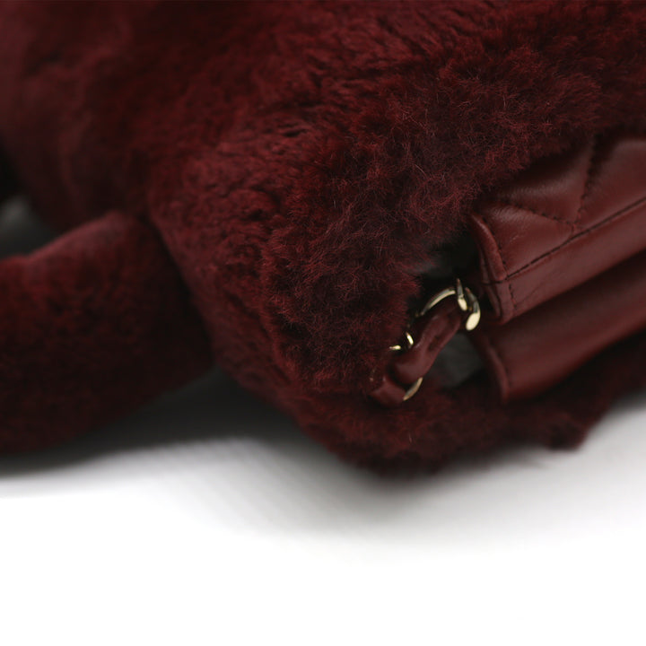 Chanel Metiers D'Art Top Handle Flap Bag in Burgundy Lambskin and Rabbit Fur with Gold Hardware