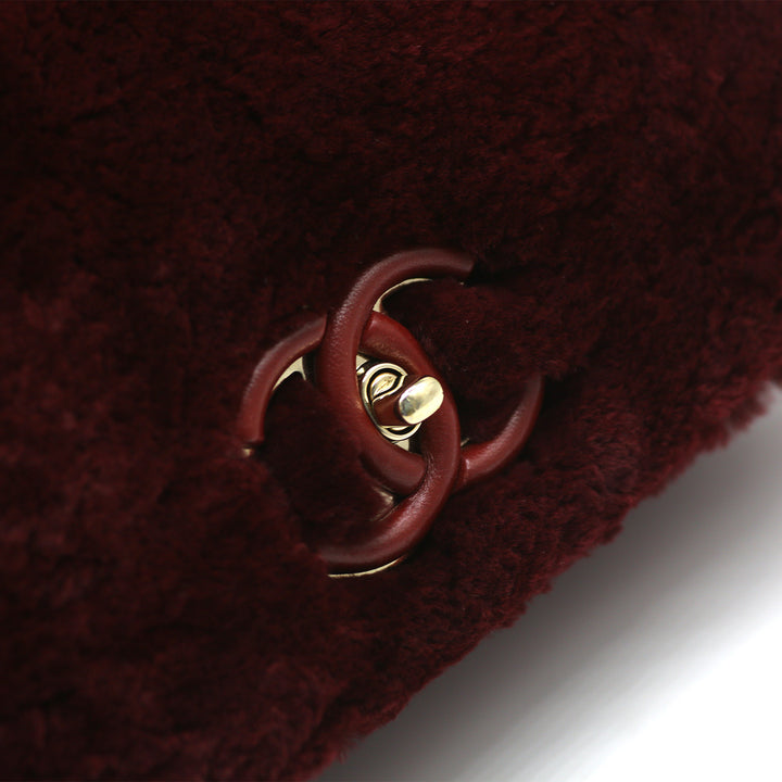 Chanel Metiers D'Art Top Handle Flap Bag in Burgundy Lambskin and Rabbit Fur with Gold Hardware