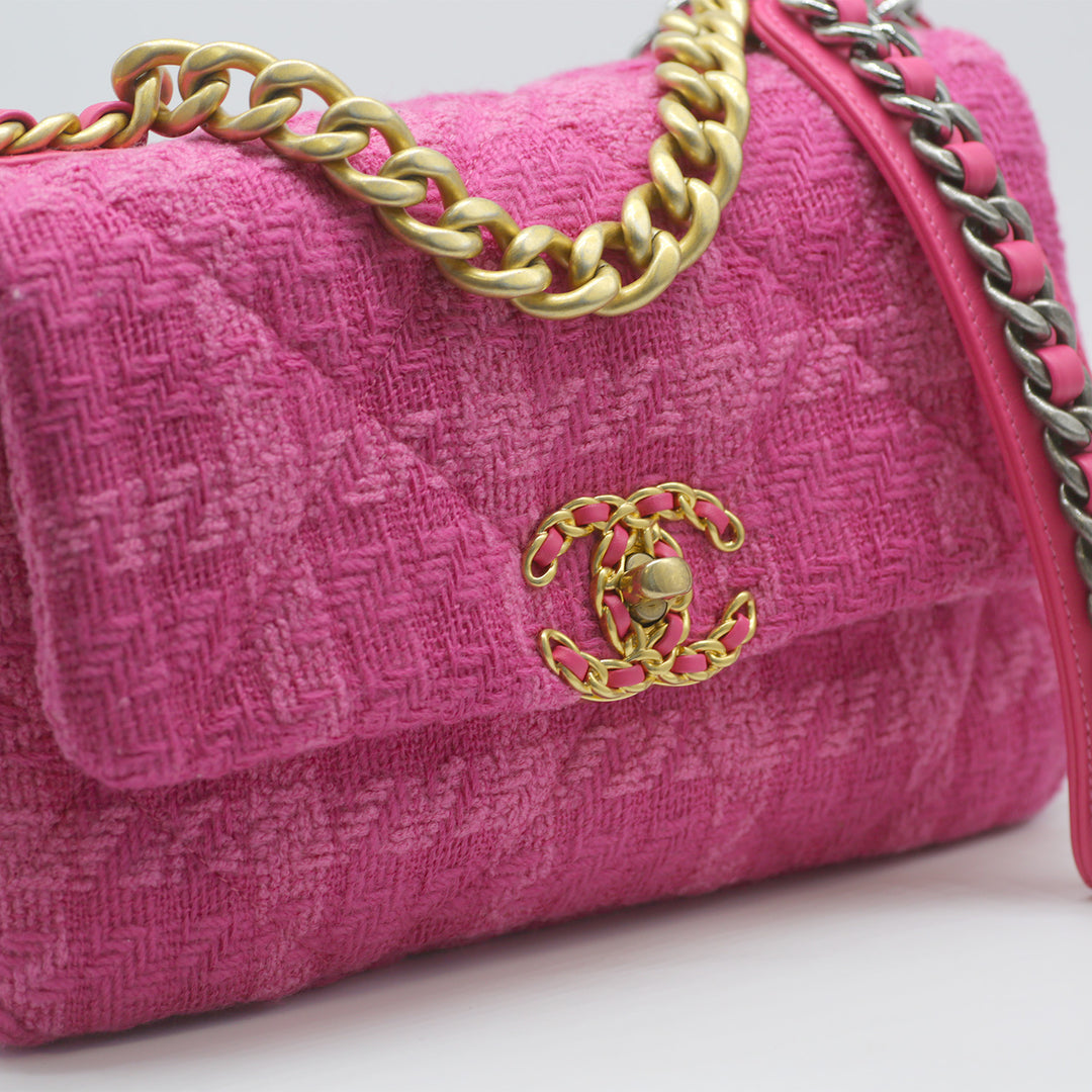 Chanel Medium 19 Flap Bag in Pink Tweed with Mixed Hardware
