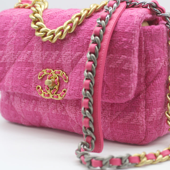 Chanel Medium 19 Flap Bag in Pink Tweed with Mixed Hardware