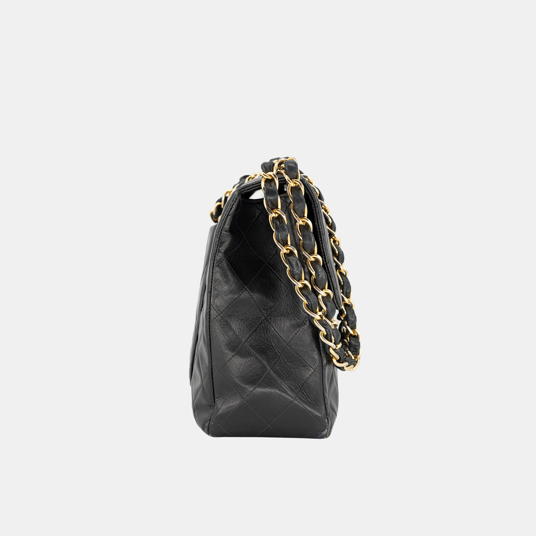 Chanel Vintage Maxi Jumbo XL Flap Bag in Black Quilted Lambskin