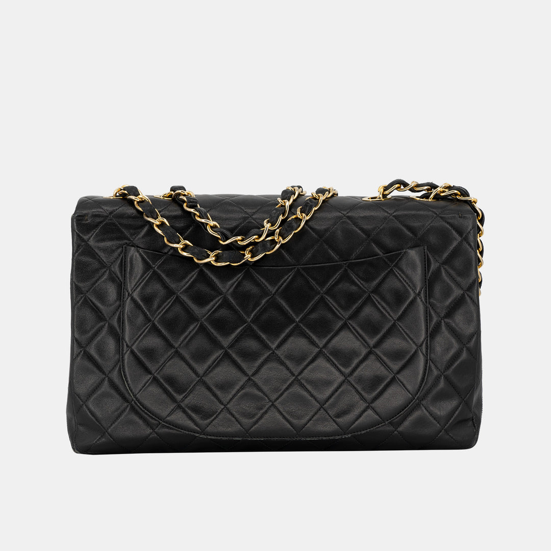 Chanel Vintage Maxi Jumbo XL Flap Bag in Black Quilted Lambskin