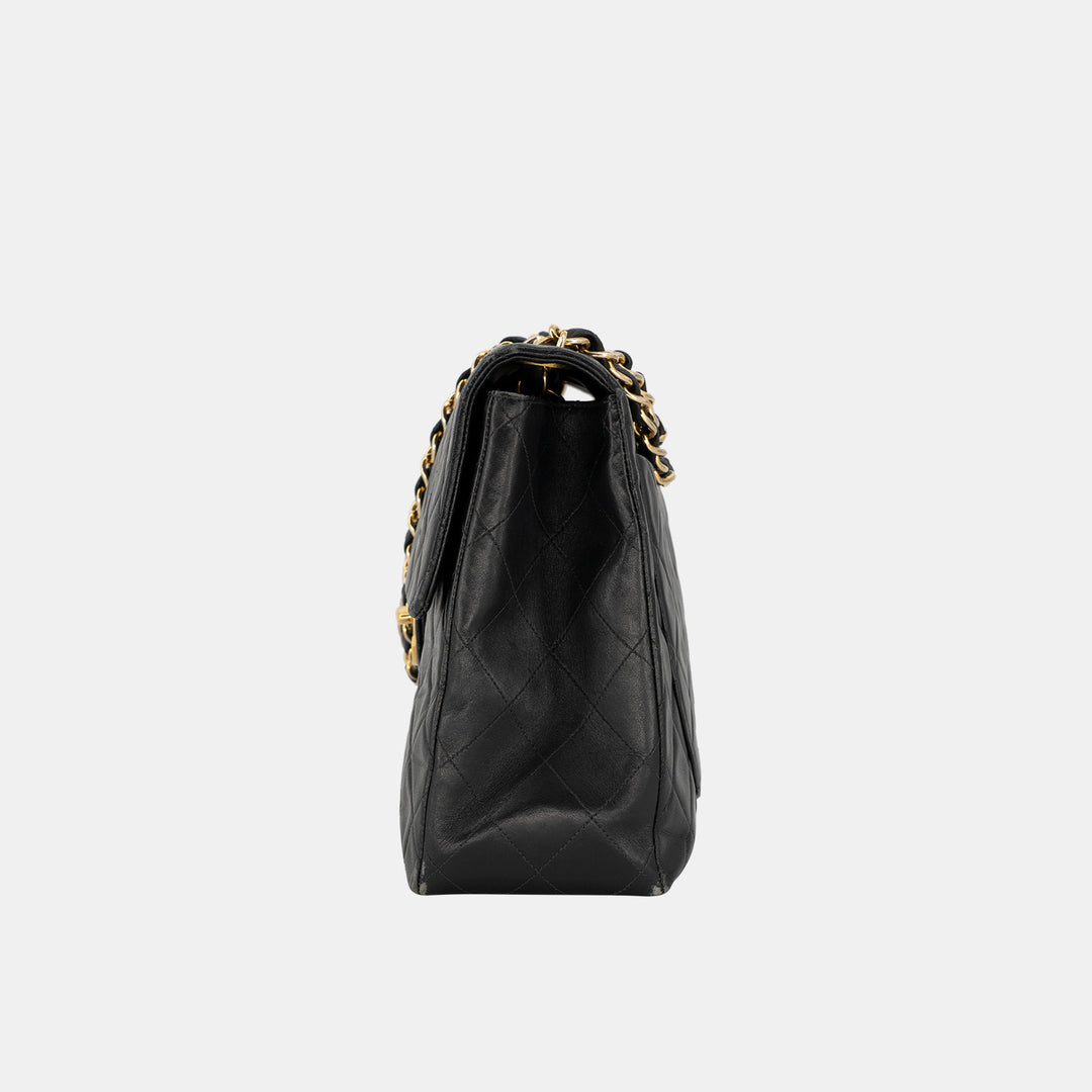 Chanel Vintage Maxi Jumbo XL Flap Bag in Black Quilted Lambskin